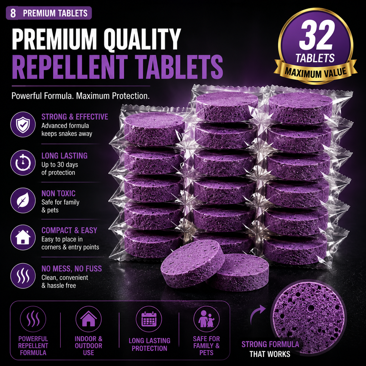 Snake Repellent Tablets| (PACK Of 32)